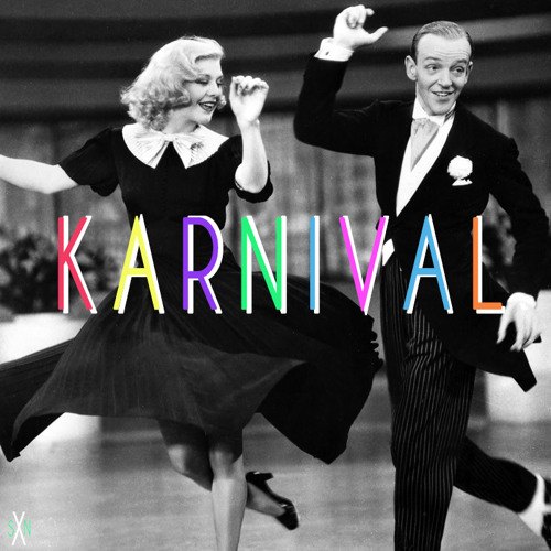 The DJ Karnival logo: a dancing couple in black and white under the name in colour