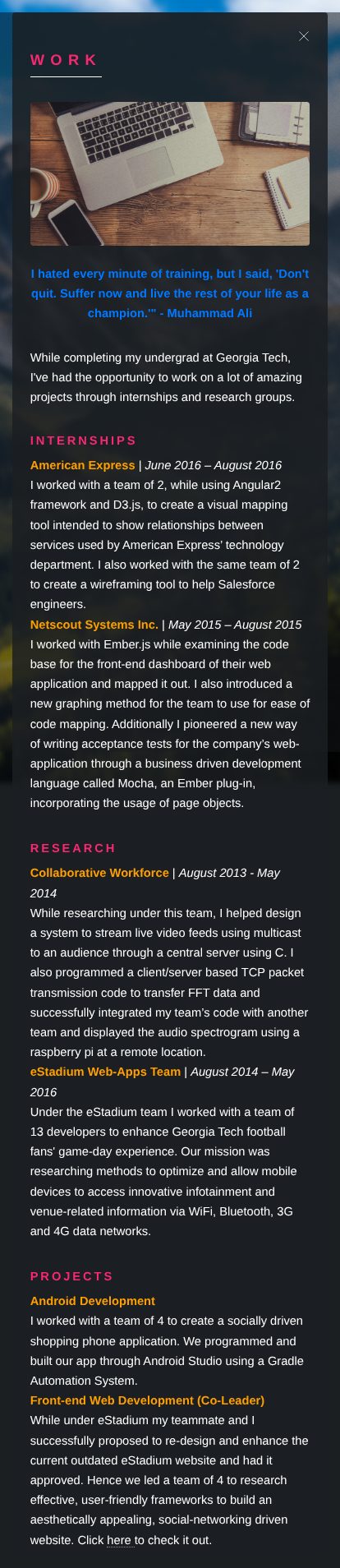 The 2016 site at phone width